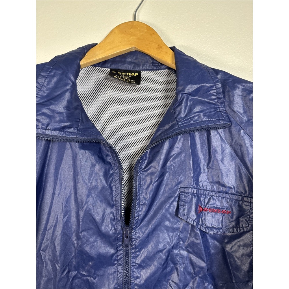 Dunlop Vintage Mens Navy Blue Nylon Mesh Lined Windbreaker Jacket Large RN 53943